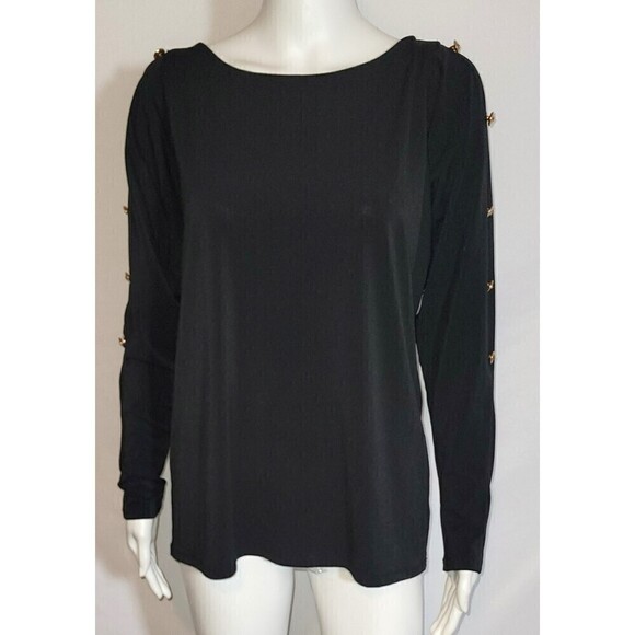 Bold Elements Black Blouse With Button Down Slit Sleeves - Size L - Picture 1 of 8